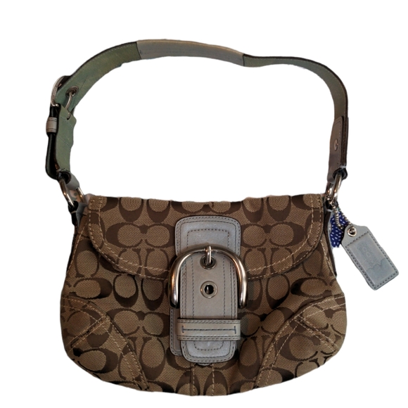 Coach Handbags - COACH© 💮 Shoulder Handbag Faded Light Blue Classic Design Leather Buckle Clasp